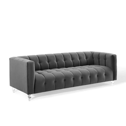 Mesmer Channel Tufted Button Performance Velvet Sofa - Charcoal 