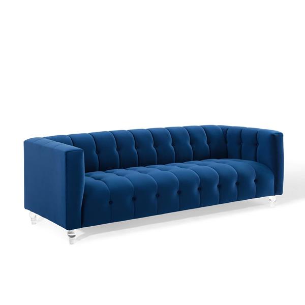 Mesmer Channel Tufted Button Performance Velvet Sofa - Navy 