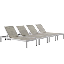 Shore Chaise Outdoor Patio Aluminum Set of 4 - Silver Gray Style C 