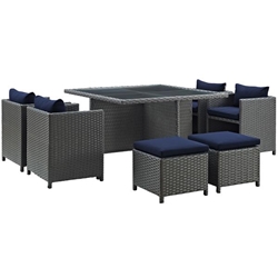 Sojourn 9 Piece Outdoor Patio Sunbrella® Dining Set A - Canvas Navy 