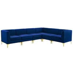 Triumph Channel Tufted Performance Velvet 6-Piece Sectional Sofa - Navy 