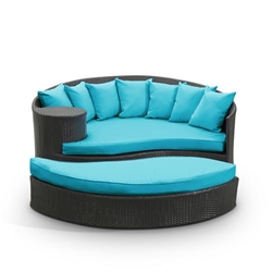 Taiji Outdoor Patio Wicker Daybed - Espresso Turquoise 