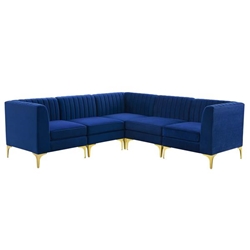 Triumph Channel Tufted Performance Velvet 5-Piece Sectional Sofa - Navy Style A 