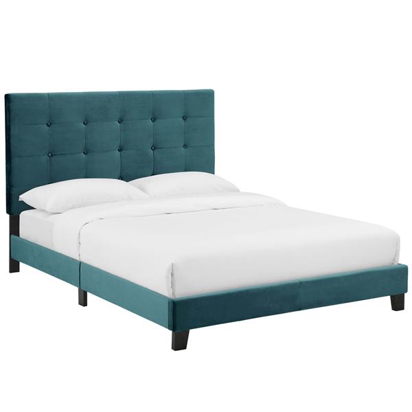 Melanie King Tufted Button Upholstered Performance Velvet Platform Bed - Sea Blue 