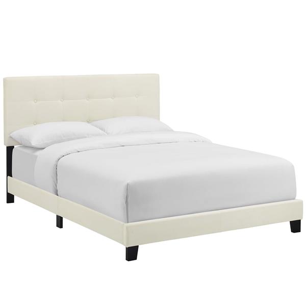 Amira King Performance Velvet Bed - Ivory 