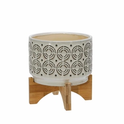 Ceramic 5" Swirl Planter On Stand - Ivory 