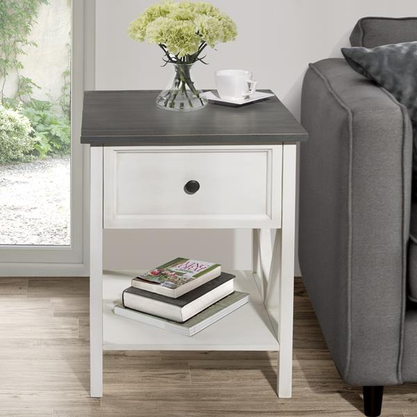 19" 1 Drawer Wood Side Table - Grey & White Wash 