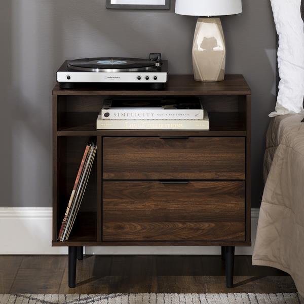 25" Modern Storage Side Table - Dark Walnut 