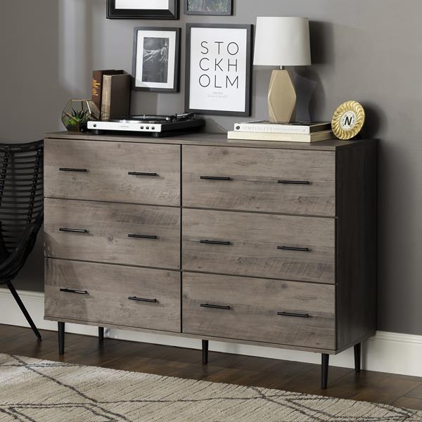 Modern Wood 6-Drawer Buffet - Grey Wash   