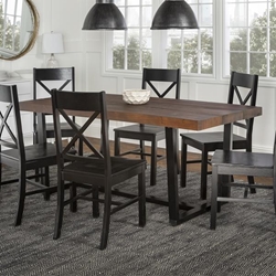 7-Piece Farmhouse Dining Set - Mahogany & Black  - Style A 