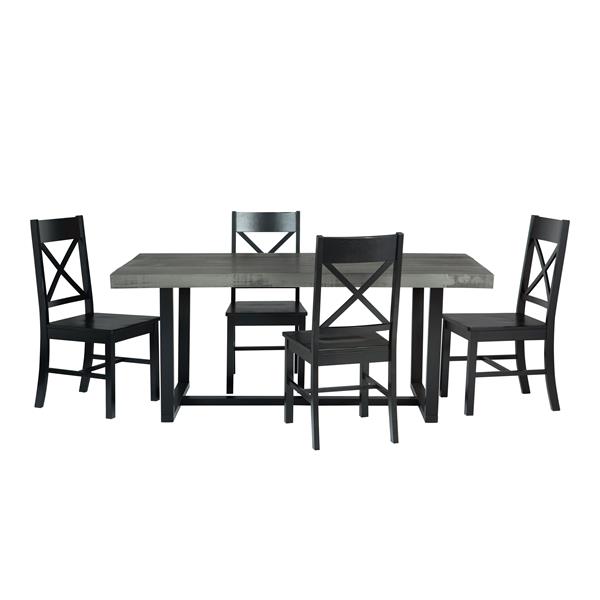 5-Piece Farmhouse Dining Set - Grey & Black  - Style A 