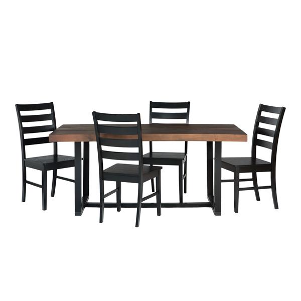 5-Piece Farmhouse Dining Set - Mahogany & Black  - Style B 