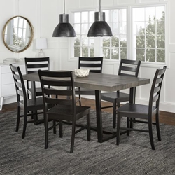 7-Piece Farmhouse Dining Set - Grey & Black  - Style B 