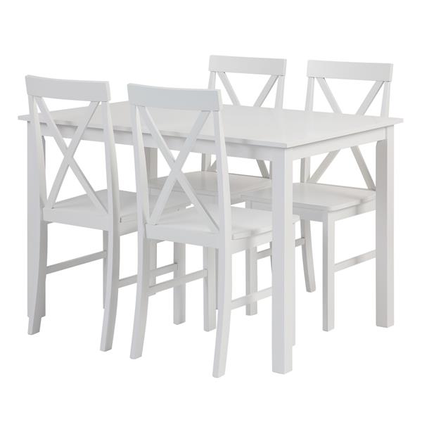 5-Piece Solid Wood Farmhouse Dining Set - White & White 