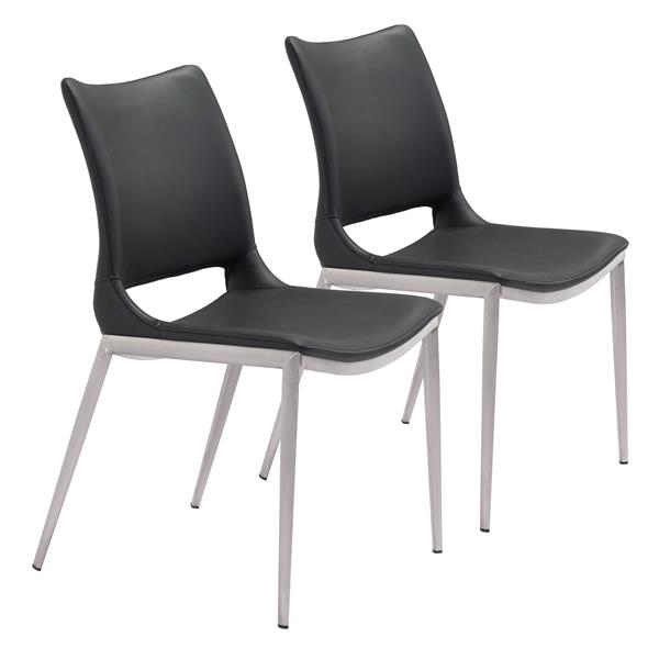 Ace Dining Chair Black &  Brushed Stainless Steel - Set of 2 