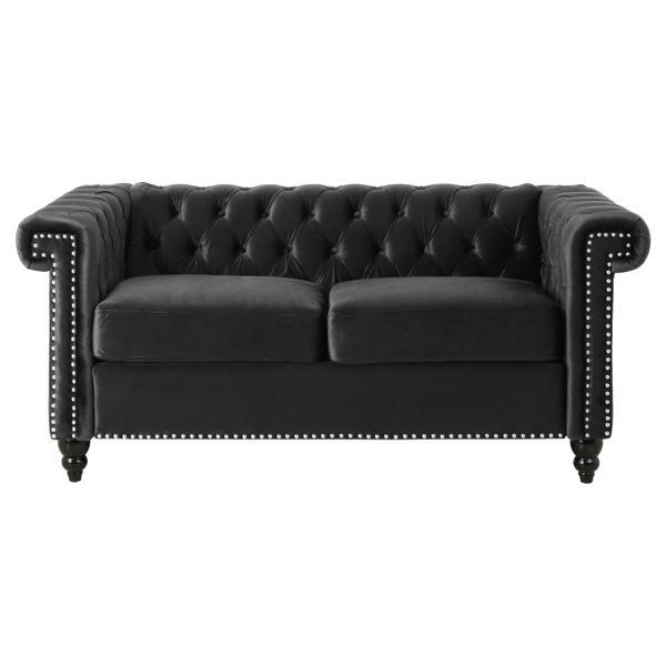 Avalon Loveseat - Black Velvet - Birch Wood Legs 