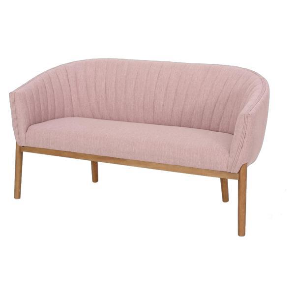 Kalimdor Loveseat - Blush Fabric - Brown Rubberwood Legs - CAB3569