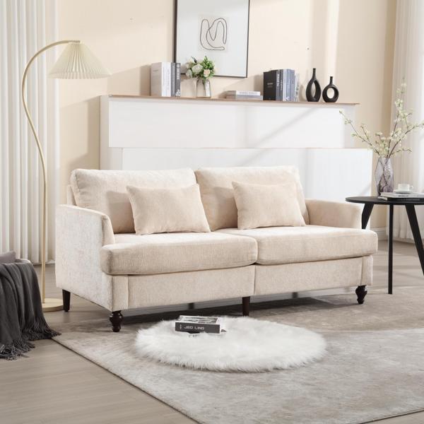 Montclair 68" Loveseat - Beige Chenille - Brown Rubber Wood Legs - CAB3644