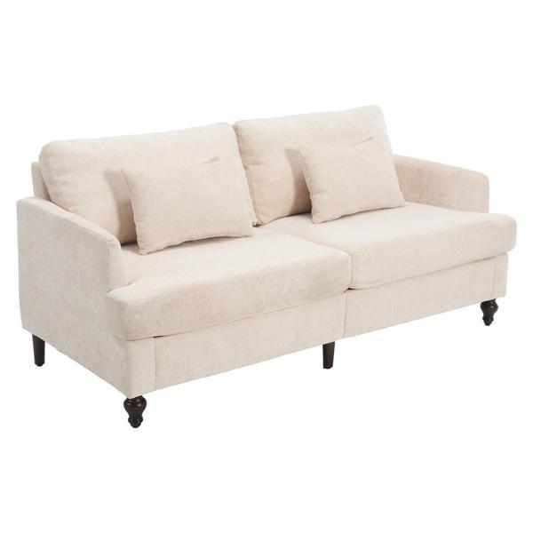 Montclair 68" Loveseat - Beige Chenille - Brown Rubber Wood Legs - CAB3644