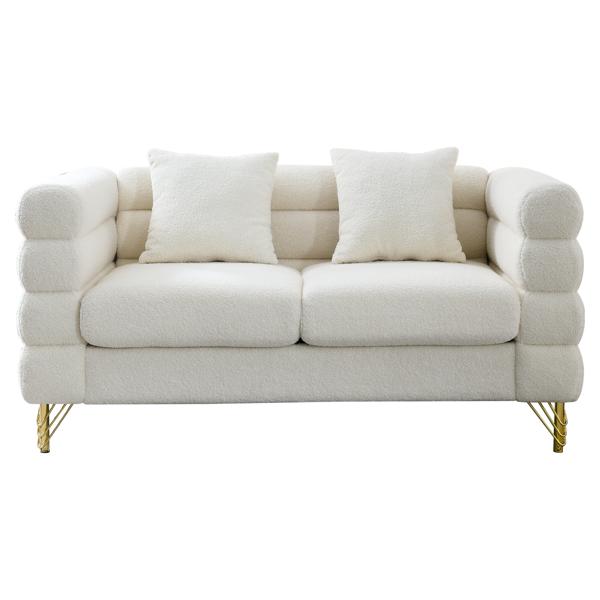 Ixalan 60" Oversized 2 Seater Sectional Loveseat - Ivory Teddy Fabric - Gold Polished Metal Legs - CAB3746