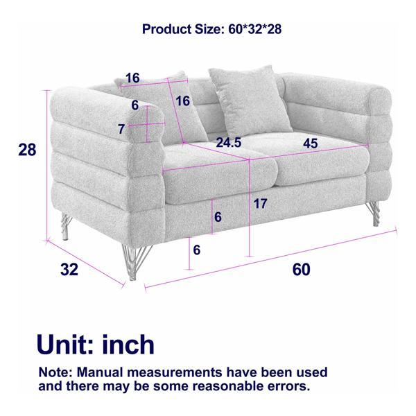 Ixalan 60" Oversized 2 Seater Sectional Loveseat - Ivory Teddy Fabric - Gold Polished Metal Legs - CAB3746