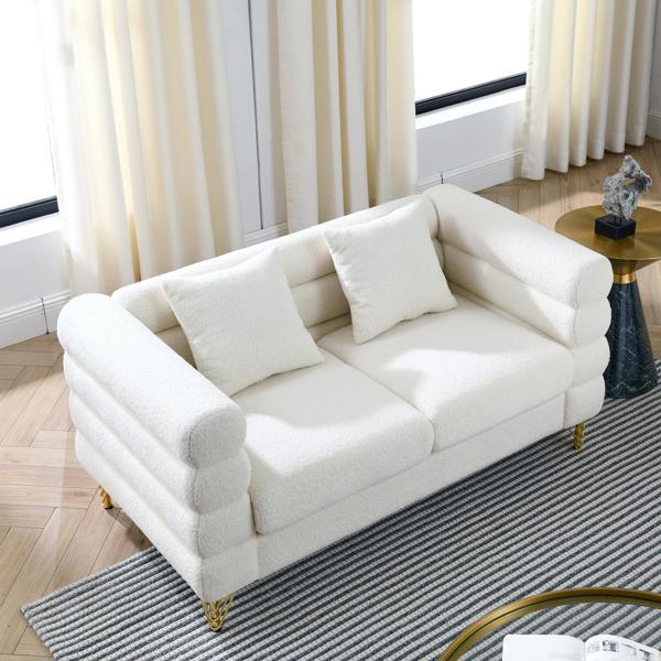 Ixalan 60" Oversized 2 Seater Sectional Loveseat - Ivory Teddy Fabric - Gold Polished Metal Legs - CAB3746