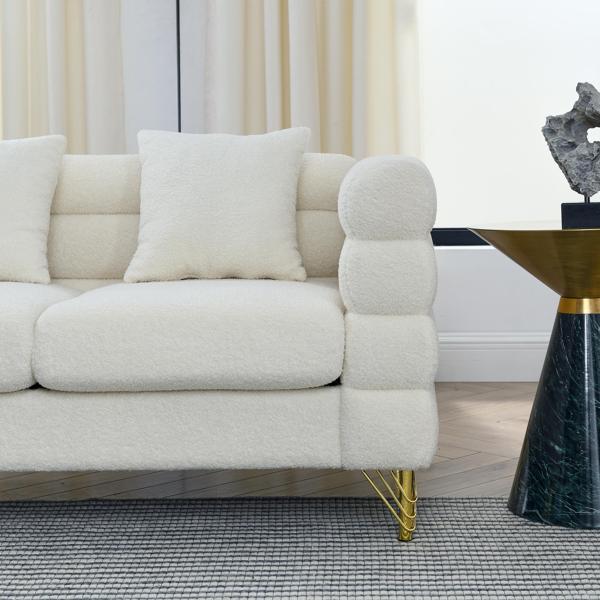 Ixalan 60" Oversized 2 Seater Sectional Loveseat - Ivory Teddy Fabric - Gold Polished Metal Legs - CAB3746