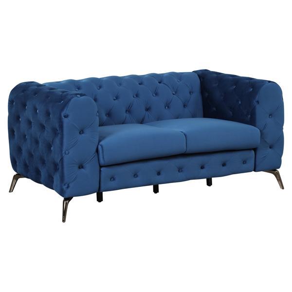 Crystalo 63" Loveseat - Blue Velvet - Metal Legs 