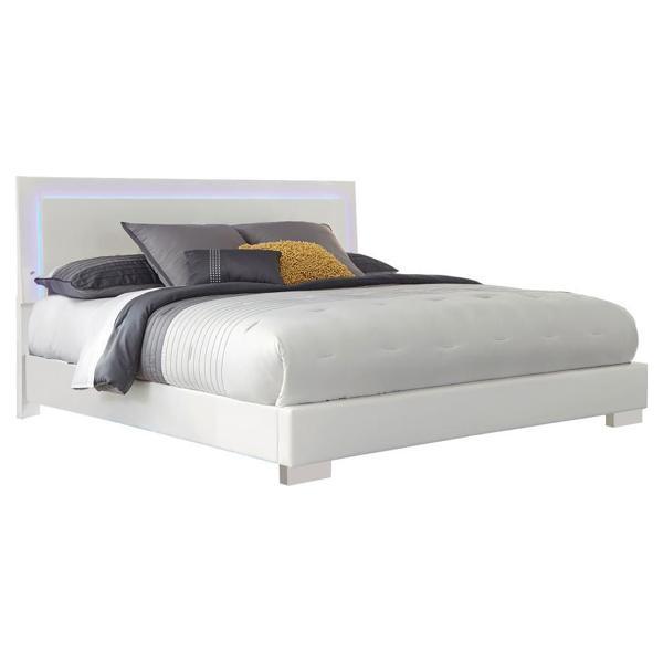 Felicity Wood Eastern King LED Panel Bed White High Gloss 