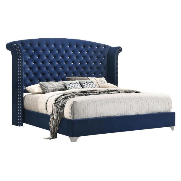 Melody Upholstered Eastern King Bed Wingback - Pacific Blue - Silver Chrome Legs 