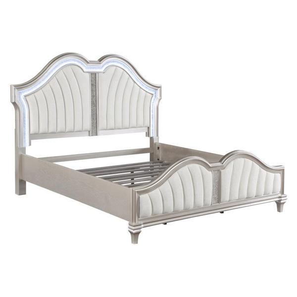 Evangeline Wood Eastern King LED Panel Bed - Silver Oak 