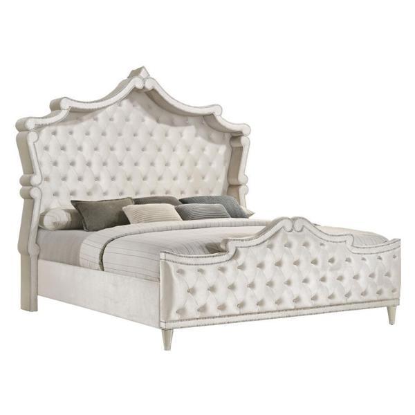 Antonella Upholstered Eastern King Panel Bed - Ivory and Camel 