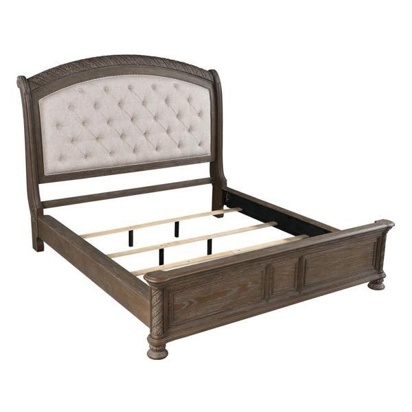 Emmett Wood Eastern King Sleigh Bed Walnut - Beige Fabric - Brown 