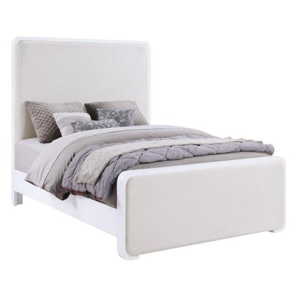 Anastasia Upholstered Eastern King Panel Bed - Pearl White - Beige Fabric 