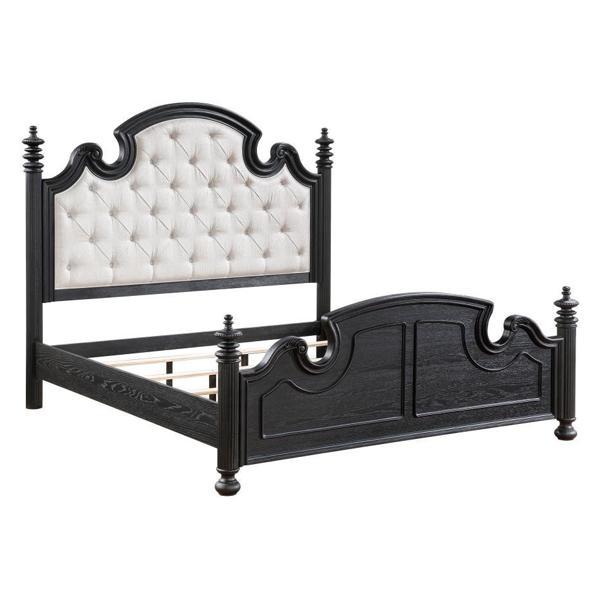 Celina Wood Eastern King Bed Poster Black - Beige Fabric 