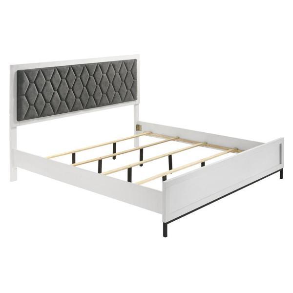 Sonora Eastern King Bed Upholstered Panel White - Dark Gray Fabric 