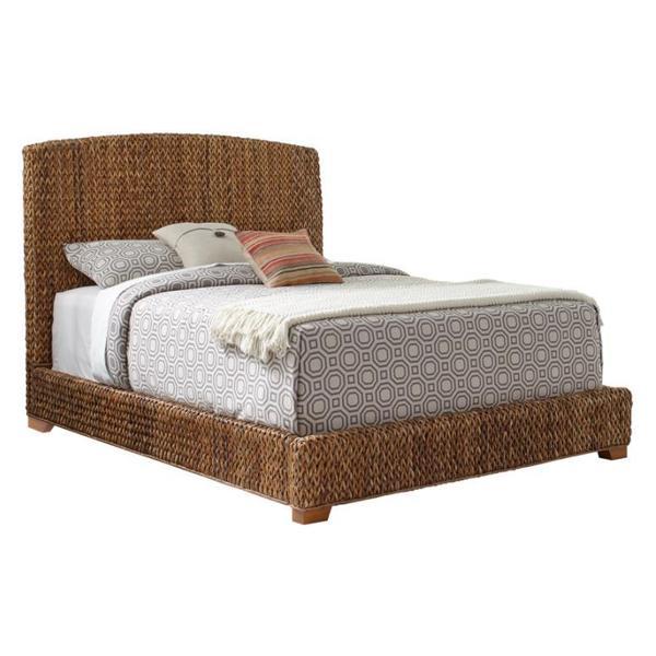 Laughton Eastern King Panel Bed with Hand - Woven Banana Leaf Upholstery - Amber Finish Frame - Brown 