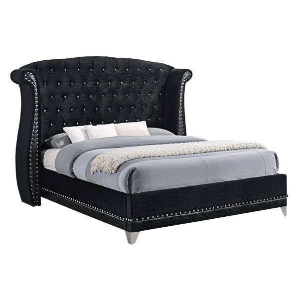 Barzini Upholstered Eastern King Bed Wingback - Black 