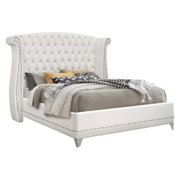 Barzini Upholstered Eastern King Wingback Bed - White 