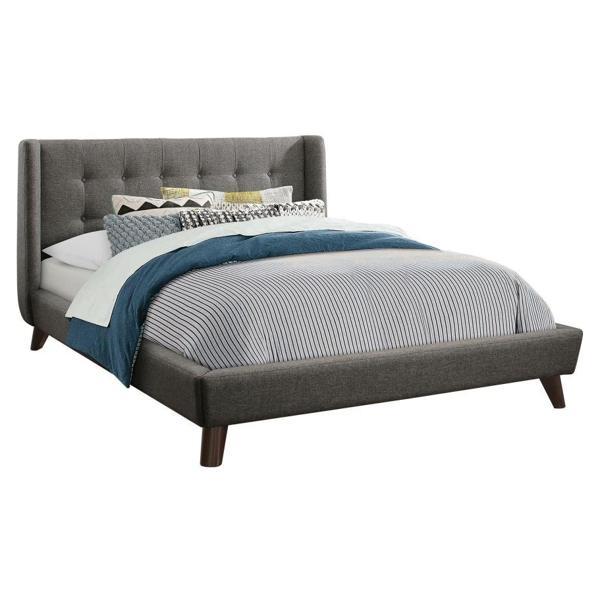 Carrington Upholstered Eastern King Bed Wingback - Grey 