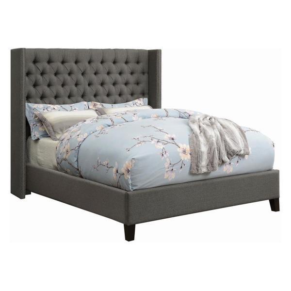 Bancroft Upholstered Eastern King Bed Wingback - Grey 