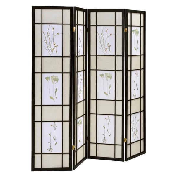 Catabella 4-Panel Room Divider Folding Shoji Screen - Floral Print - Black Frame 