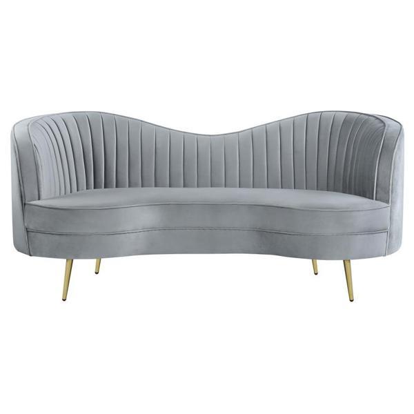 Sophia 18" Seat Height Loveseat - Grey Velvet - Gold Finish Stainless Steel Legs 