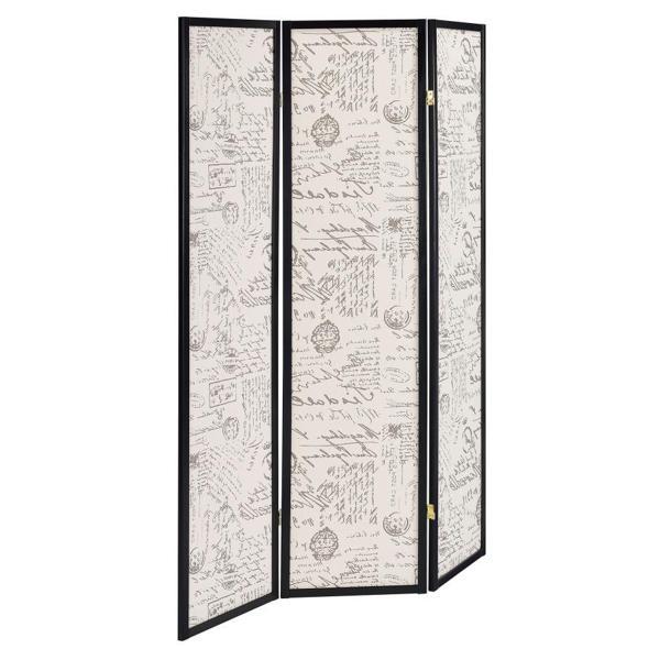 Felice 3-Panel Room Divider Folding Screen - Beige Fabric - Black Frame 