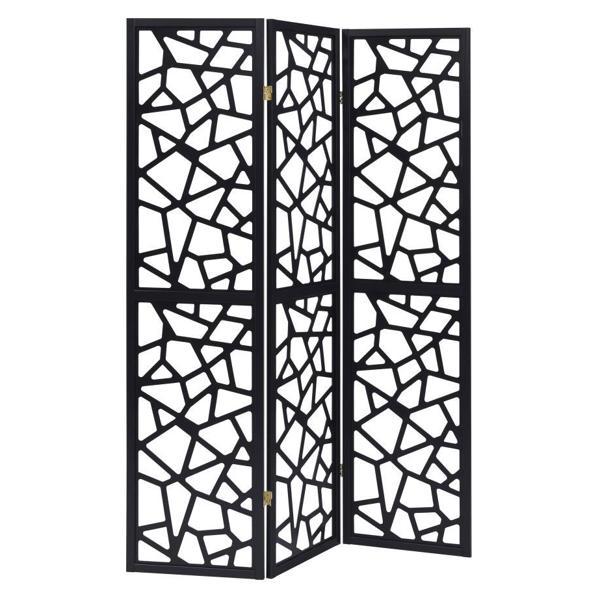 Nailan 3-Panel Room Divider Folding Screen - Black - Intricate Mosaic Cuts 