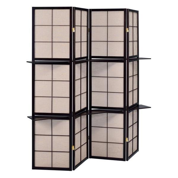 Iggy 4-Panel Room Divider Folding Shoji Screen - Cappuccino - Brown 