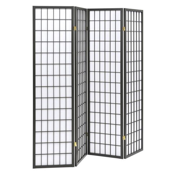 Roberto 4-Panel Room Divider Folding Shoji Screen - Dark - Grey 