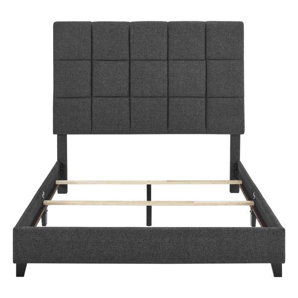 Bridger King Size Grey Squares Upholstered Platform Bed - Quick Assembly 