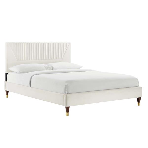 Yasmine Channel Tufted Performance Velvet King Platform Bed - White - Style A 