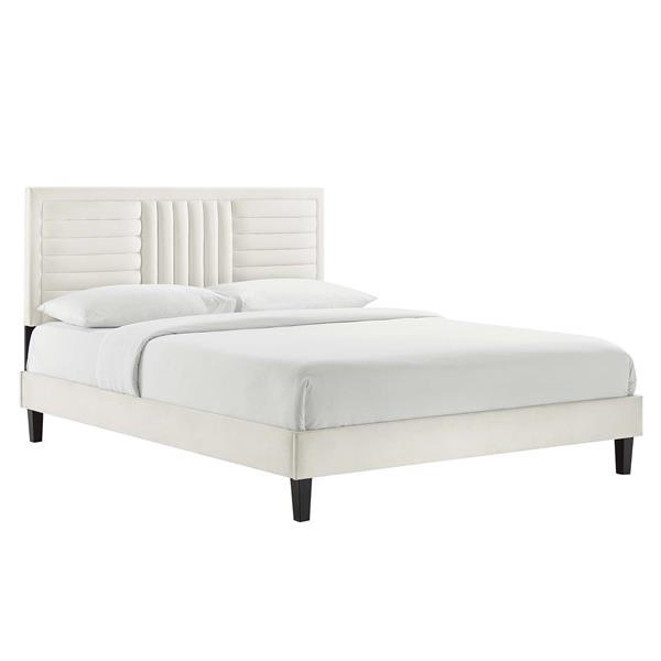 Sofia Channel Tufted Performance Velvet King Platform Bed - White - Style A 